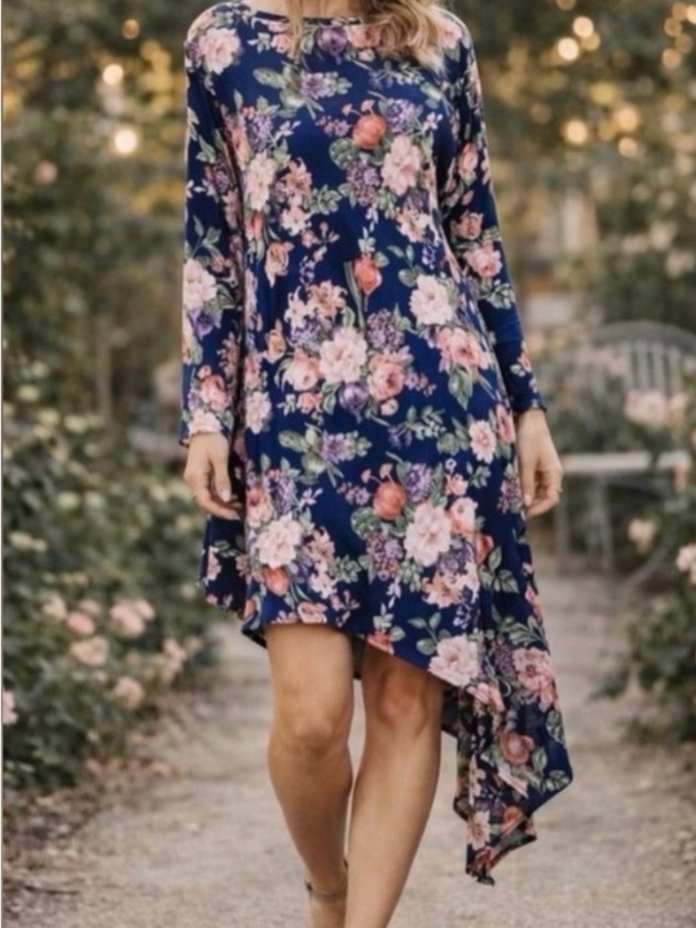 Abercrombie & Fitch Navy Floral Asymmetrical Long-Sleeve Dress Size Small